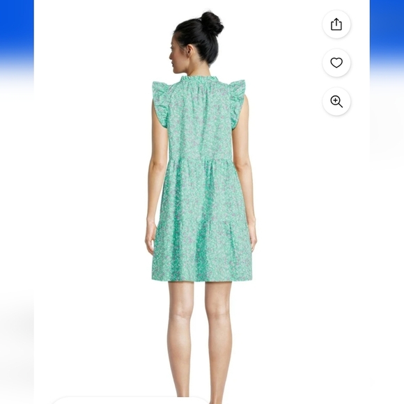 POPLIN Tiered Ruffled Jade Floral Print SUMMER Breeze DRESS Large 12/14 COTTON - Picture 4 of 5